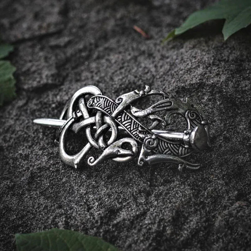 Vintage Silver Viking Dragon Hair Clip Barrette Stick Slip Vintage Women's Hair Accessories