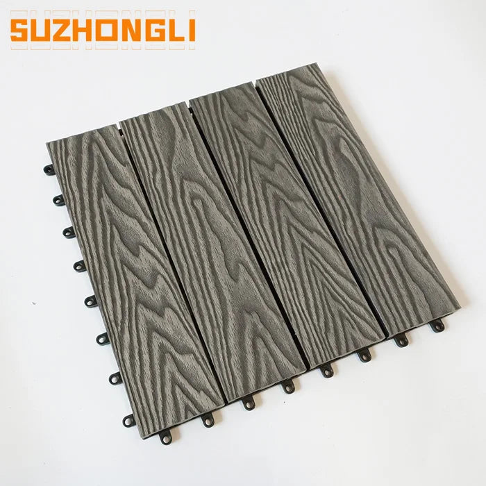 300*300*22mm Grey Wpc Garden Interlocking Peel and Stick Floor Tile Swimming Pool Factory Outdoor 3D Embossed Decking Waterproof MegaBDM
