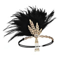 1920s Dressing Ball Headband Alloy Hair Rope Girl Gatsby Party Feather Headband with Diamond Pearl Tassel Bride Headdress