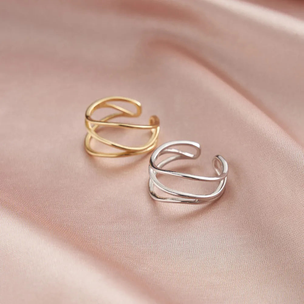 RINNTIN GAR04 925 Sterling Silver 14K Gold Plated Personalized Layered C Shaped Circle Finger Ring Open Cross Circle Ring MegaBDM