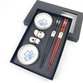 Lucky Cat Chopsticks & Ceramic Sauce Dish Set Ceramic Plate & Custom Wood Chopsticks Tableware Set