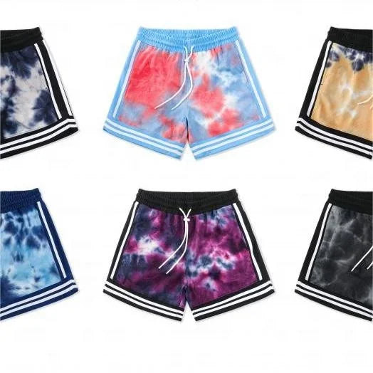 Tie Dye 2024 American Wholesale in Stock Three-quarter 100% Polyester Sports Shorts MegaBDM