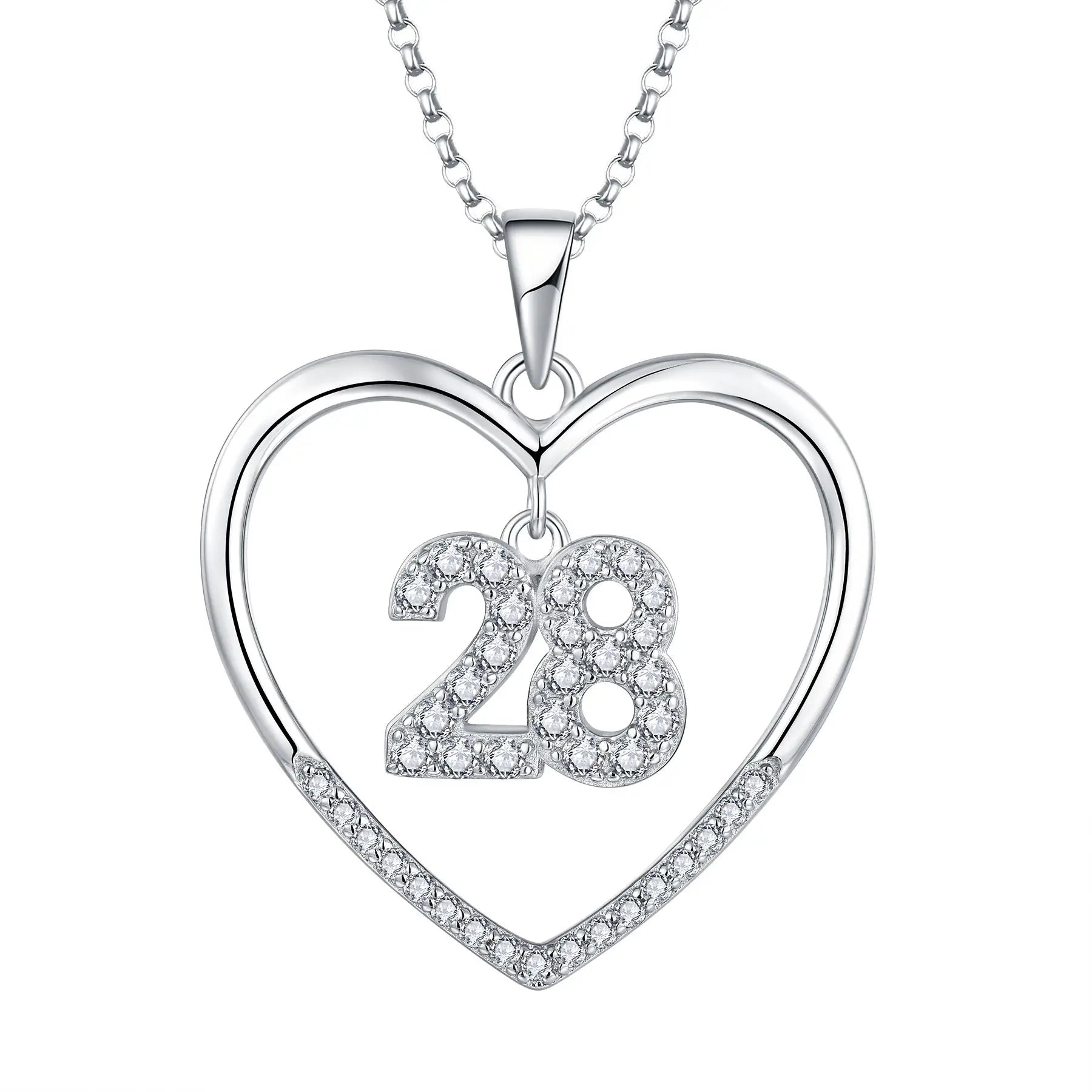 Custom Number 28 Necklaces Initial Pendants Necklace Heart Shape Love Present 925 Silver Choker Necklace for Women Jewelry