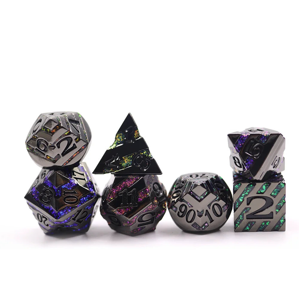 New Design 7pcs Board Game Use Multi Sides Stripe Pattern Fluorescent Color Metal