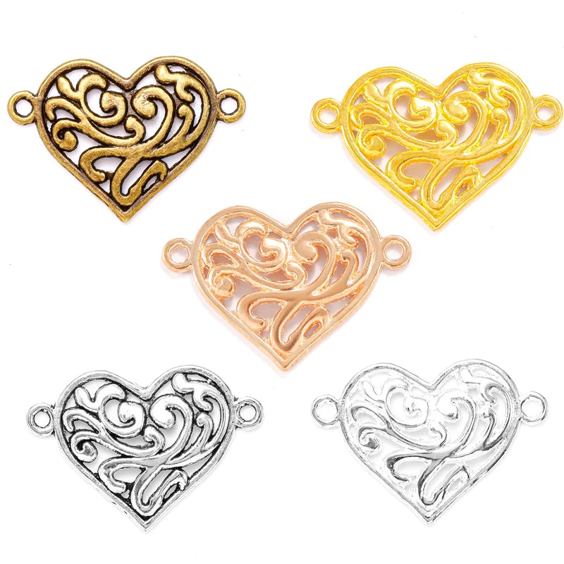5Color Alloy Double Hole Heart Shaped Charm for Bracelet Necklace Pendant DIY Jewelry Accessories Making 27*19mm A128