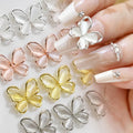 10Pcs 13*14mm 3D Crystal Cat Eye Butterfly Nail Art Charms Rose Gold/Silver/Gray Rhinestones Alloy Jewelry Nail Part Accessories