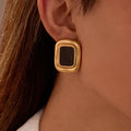 Simple Black Shell Square Stud Earrings PVD Gold Plated Stainless Steel Earrings Fashion Women Jewelry for Daily