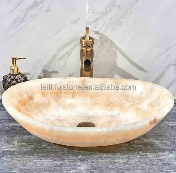 Wholesale Luxury Art Oval Yellow Onyx Washing Basins and Sinks