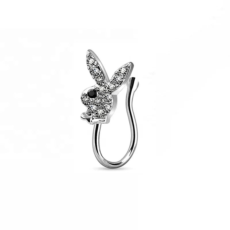 Fashion Trendy Body Jewelry Charm Brass Non Piercing Cubic Nose Rings Rose Gold Plated U Shaped Rabbit Nose Clip Wedding Gift