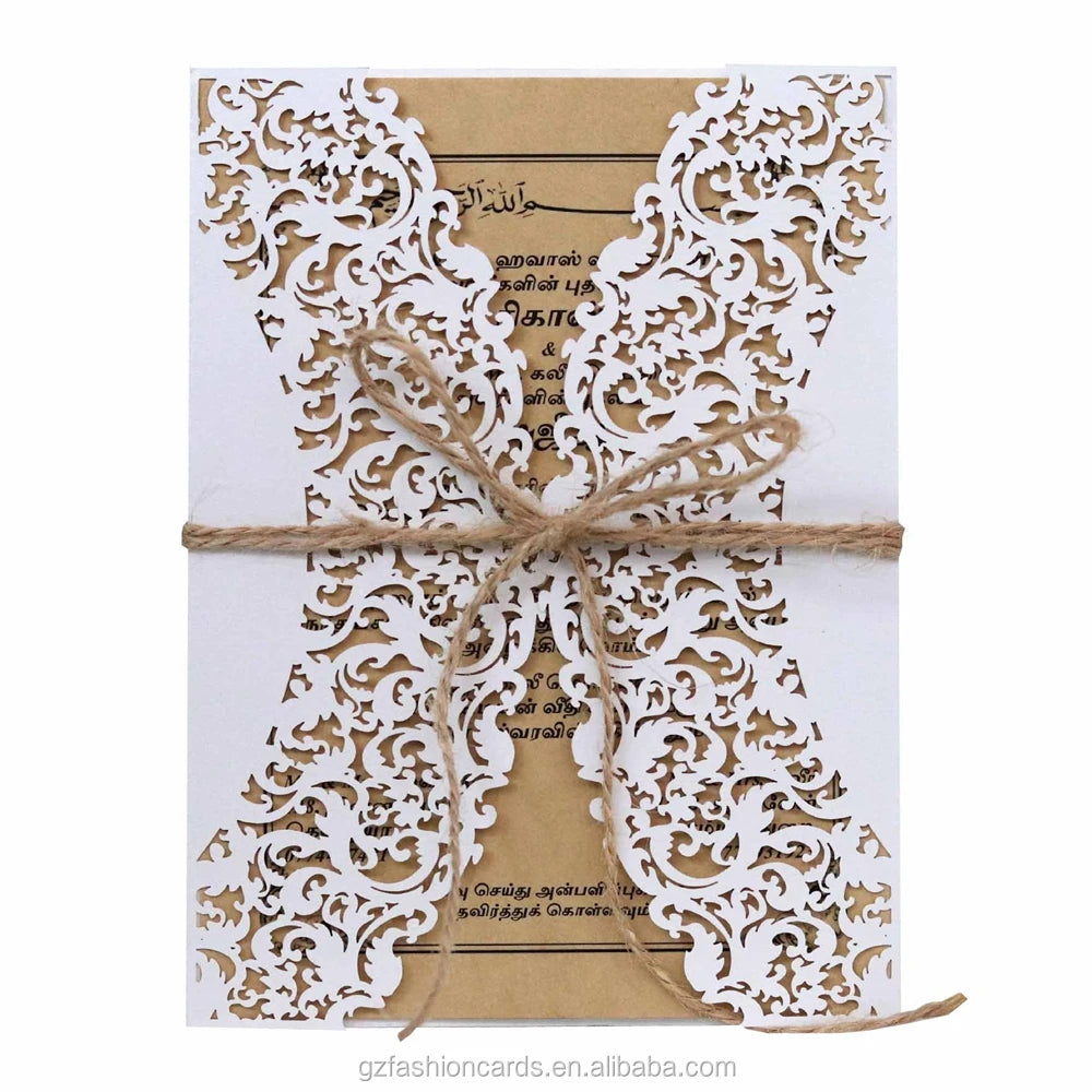 Laser Cut Invitation Cards Kraft Insert Brown Paper Customized Laser Invitation Cards with Kraft Envelopes Birthday Cards MegaBDM