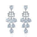 Sparkling Tear Drop White Cubic Zirconia Luxury Long Dangling Drop Leaf Wedding Earrings for Women Costume Jewelry Accessories