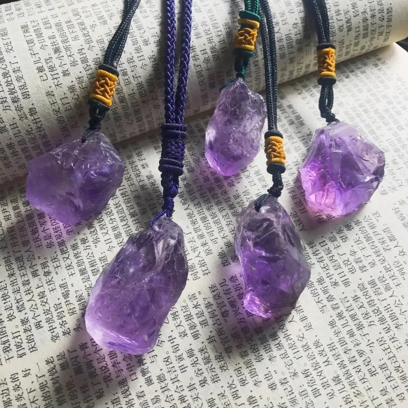 Wholesale Natural Crystals Healing Stones Necklace Gemstone Raw Rose Quartz Rough Amethyst Pendant Necklace