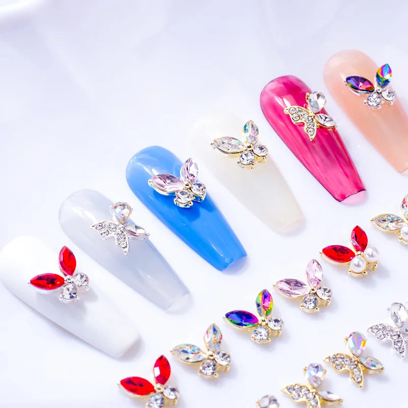 3D Gold Silver Shiny Diamond Nail Art Butterflies Crystal Manicure Accessory Fashionable Nail Charms Butterfly Zircon Rhinestone