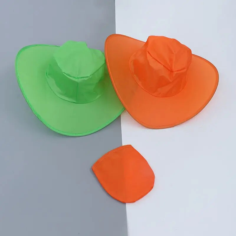 Custom Printed Portable Foldable Polyester Cowboy Hat Outdoor Beach Sun Pop-Up Folding Cap for Advertising Promotional Gift
