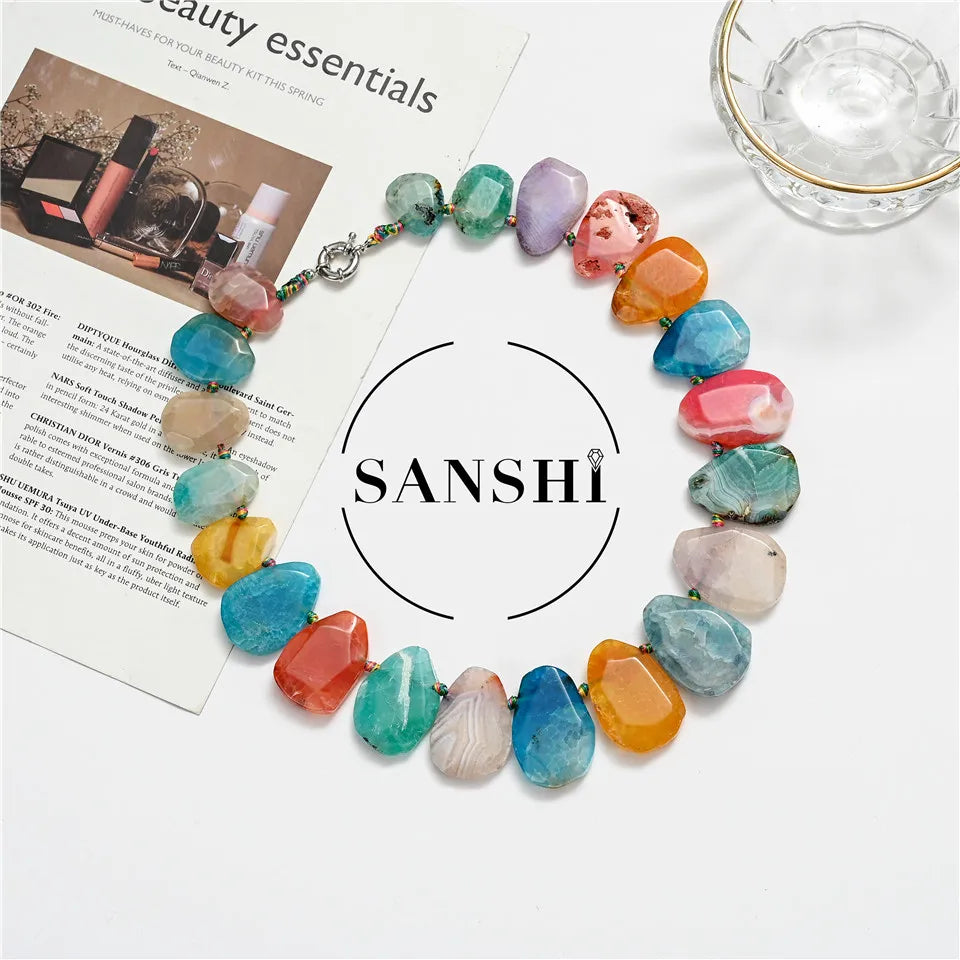 Fashionable Men's Classic Agate Beaded Necklace Crystal & Rhinestone Jewelry for Gift