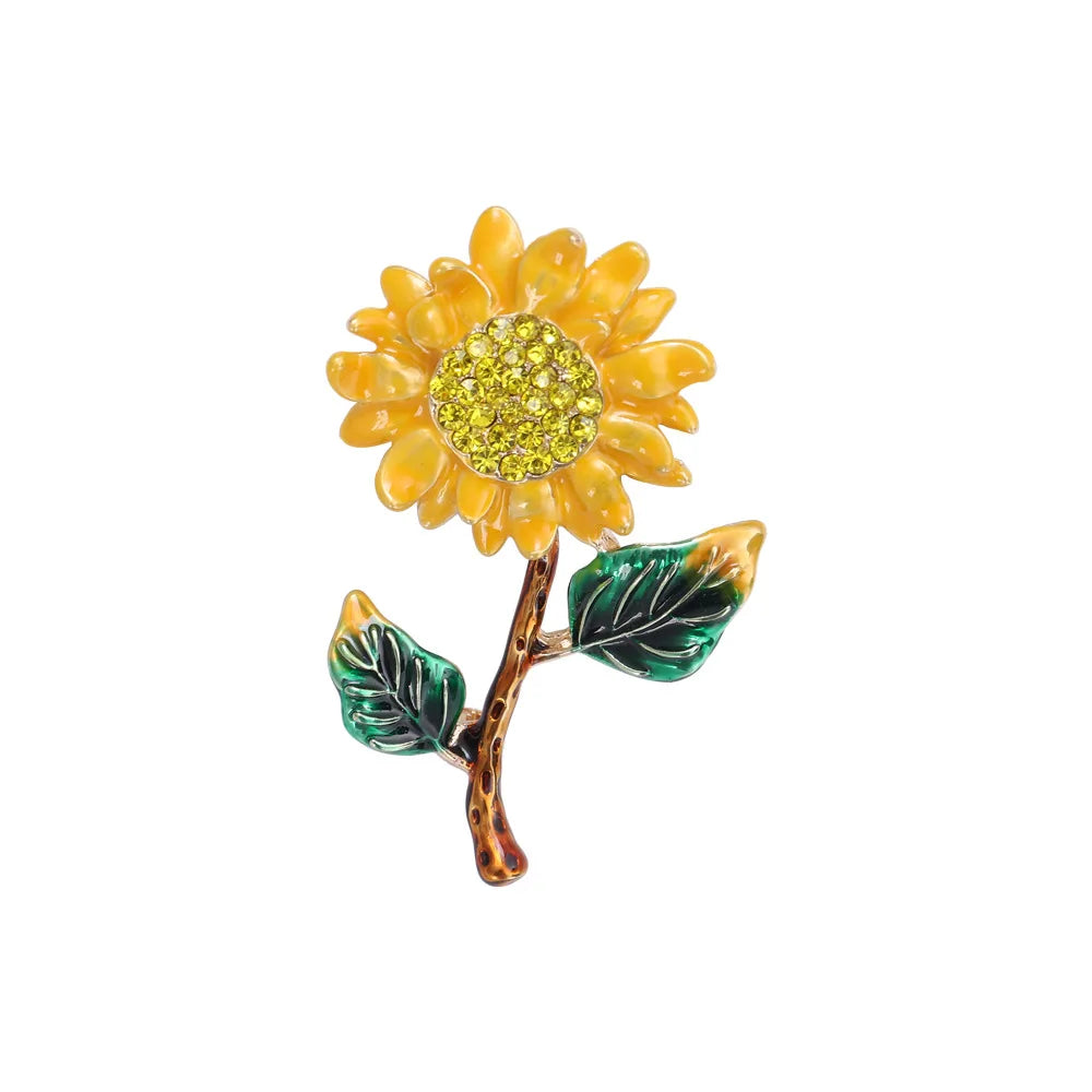 Korean Elegant Fresh Sunflower Brooch Creative Enamel Plant Sun Flower Clothing Brooch Pin Sweater Cardigan Accessories