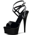 6 Inch Black Shiny Thin Heel Strip Dance Pole Dance High Heels Anti slip Platform Leaky Toe Large Sandals