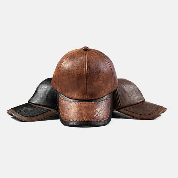 Free Shipping Wholesale Custom PU Baseball Black Plain Blank Leather Cap and Hats Men Leather Baseball Cap