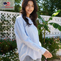 Women's Ruffle Neck Blue BlouseLace Top Casual Long Sleeve Regular Fit Top  for Women
