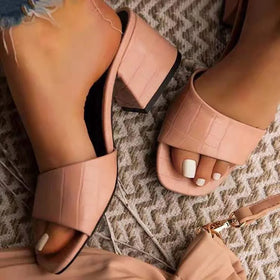 Square Toe High Heel Slippers Outer Wear Transparent Flip Flops Crystal Heeled Women Shoes Triangle Wedges Thick Summer Sandals