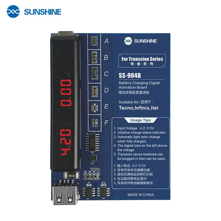 SUNSHINE SS-904B Industrial Battery Charging Activation Board Digital Display Quick Charging Test Tools for Transsion Series