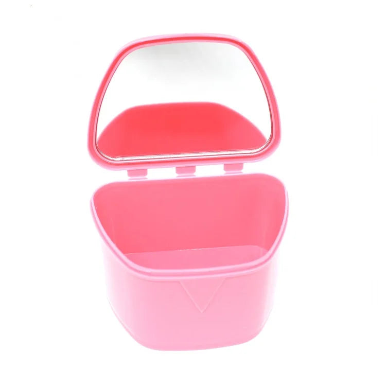 Custom Logo Denture Storage Cleaning Boxes Dental Retainer Case Plastic Denture Box With Mirror