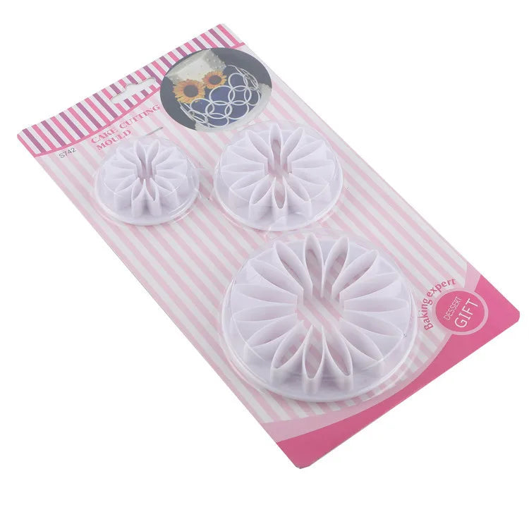 Hot Sale OEM DIY Custom Birthday Gife Handle Press 3D Fondant Cake Embosser Molds Flower Print Cookie Cutter Sets for Decoration
