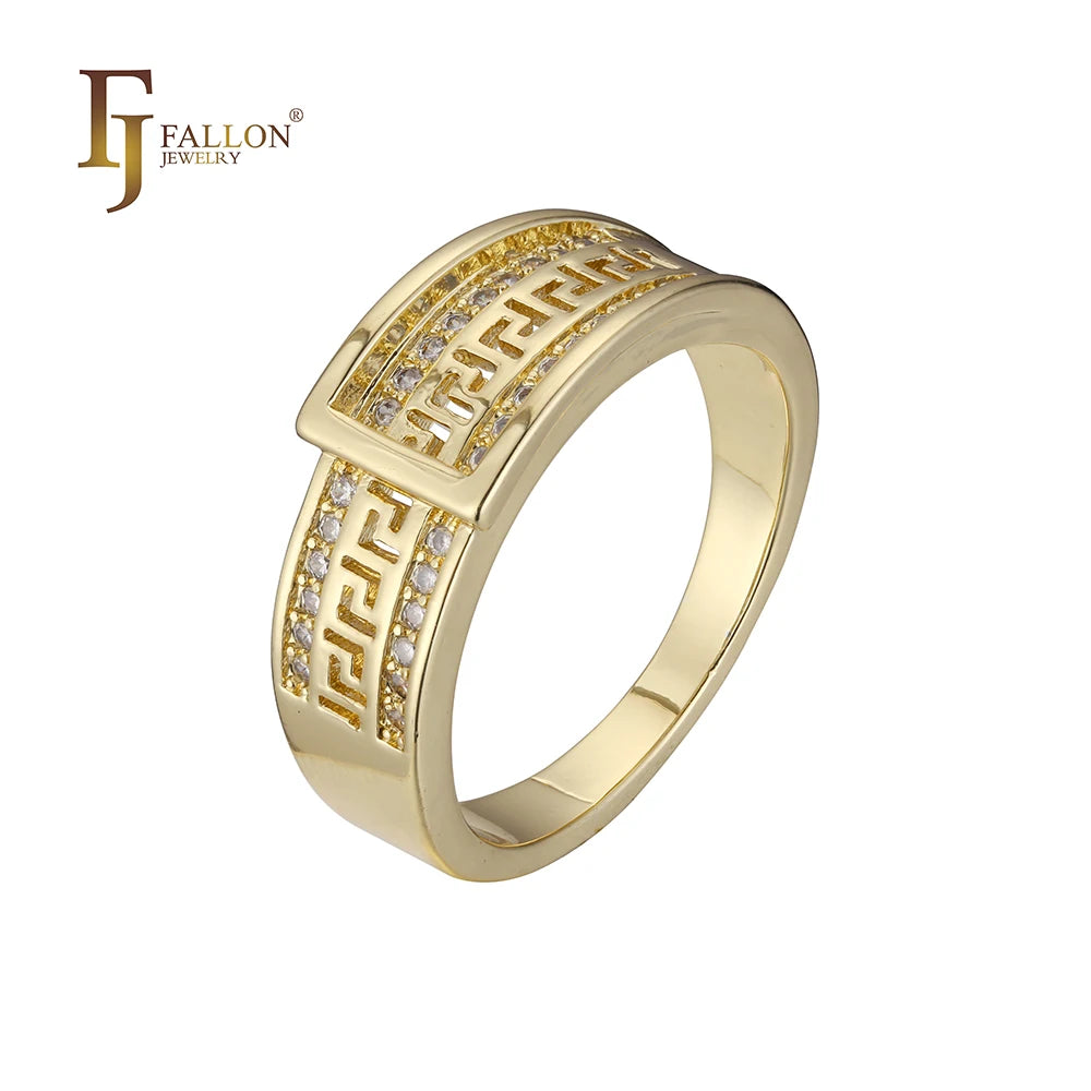 FJ Fallon Fashion Jewelry Covering Greek Key Fashion Rings Plated in 14K Gold Brass Based