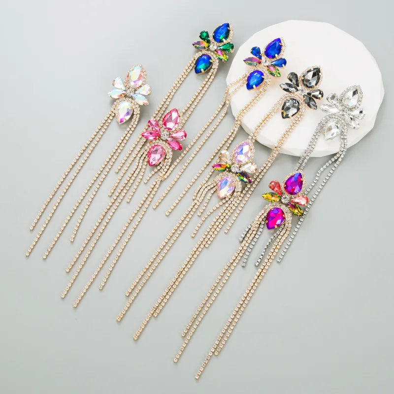 Wholesale Fashion Jewelry Long Dangle Tassel Earrings for Women Luxury Crystal Vintage Bridal Women Tassel Earrings