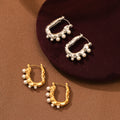 PVD Gold Hoop Earrings for Women Stainless Steel U Shaped Huggie Waterproof Shell Pearl Earrings Hoop