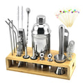 17-Piece Sustainable Bartender Kit Bamboo Stand Stainless Steel Cocktail Shakers 700ml Capacity Classic Design LFGB Certified