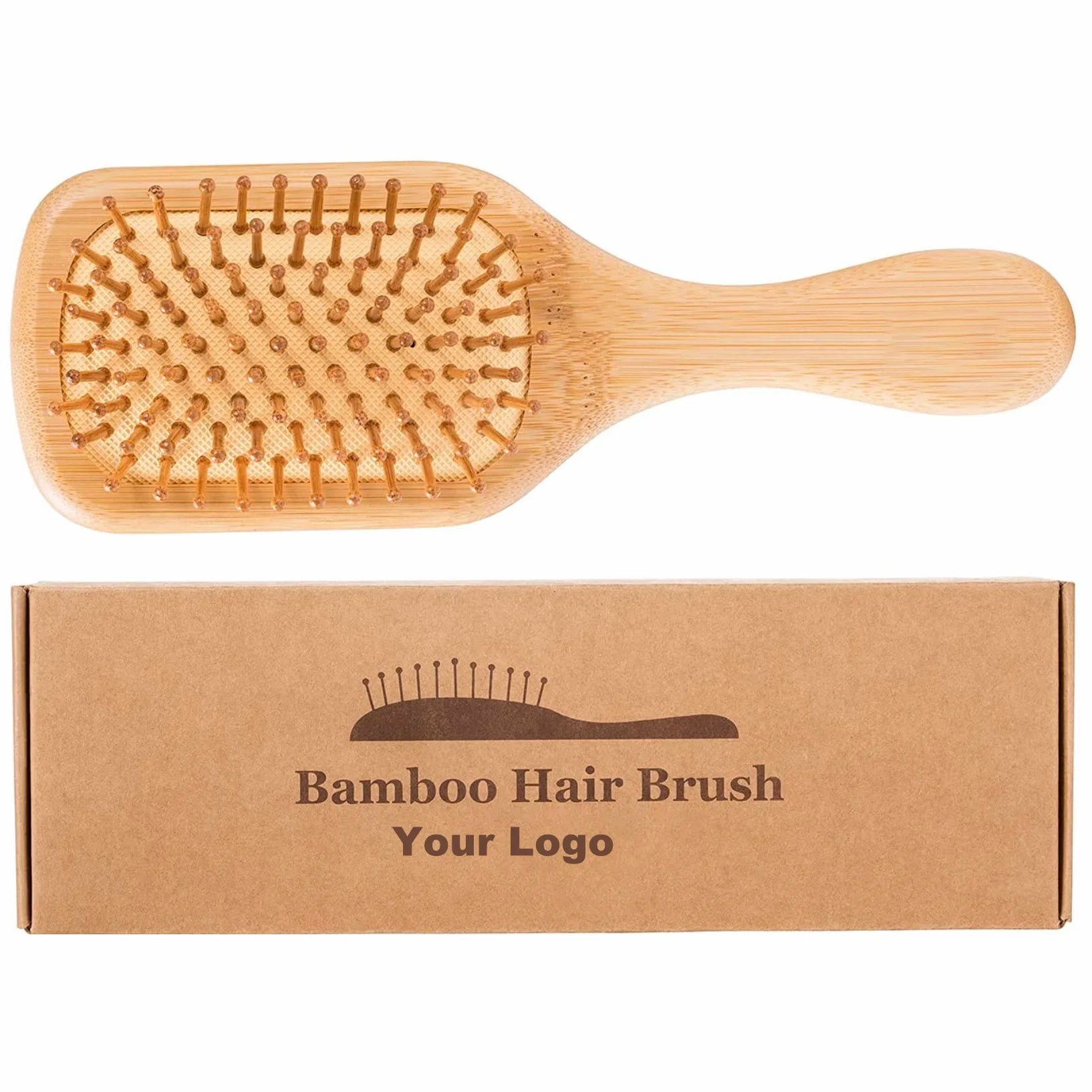 Eco Bamboo Detangling Hair Brush with Natural Wooden Paddle Hairbrush for Massaging Scalp Growth Dry Curly Comb Set for Women
