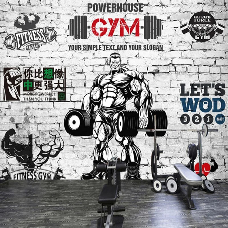 Custom 3D Sports Gym Mural Modern Industrial Style Background Wall Creative Graffiti Poster Wallpaper Waterproof Design