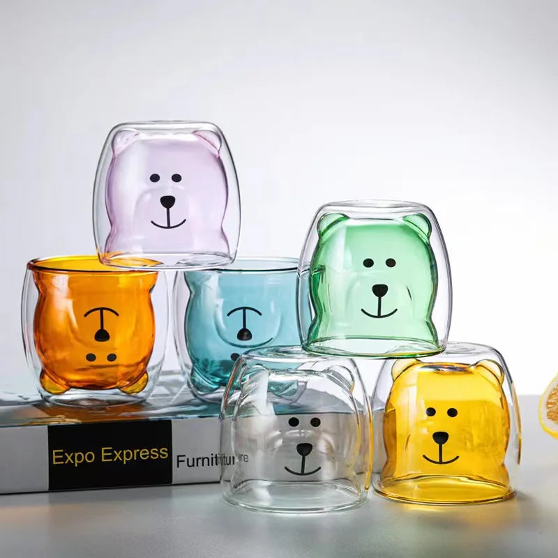 OEM Factory Wholesale Handmade Cute Animal Bear Shaped Double Wall Glass Cup
