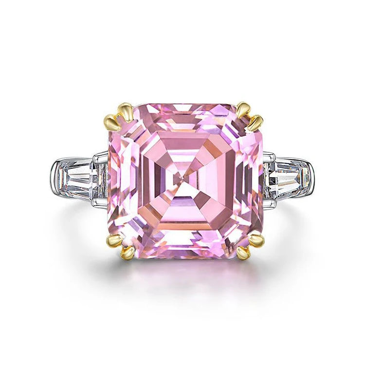 Sterling Silver Rhodium Plated Asscher Cut 5A Zircon Colorful Gems Wedding Ring for Women Fashion Jewelry Ready to Ship