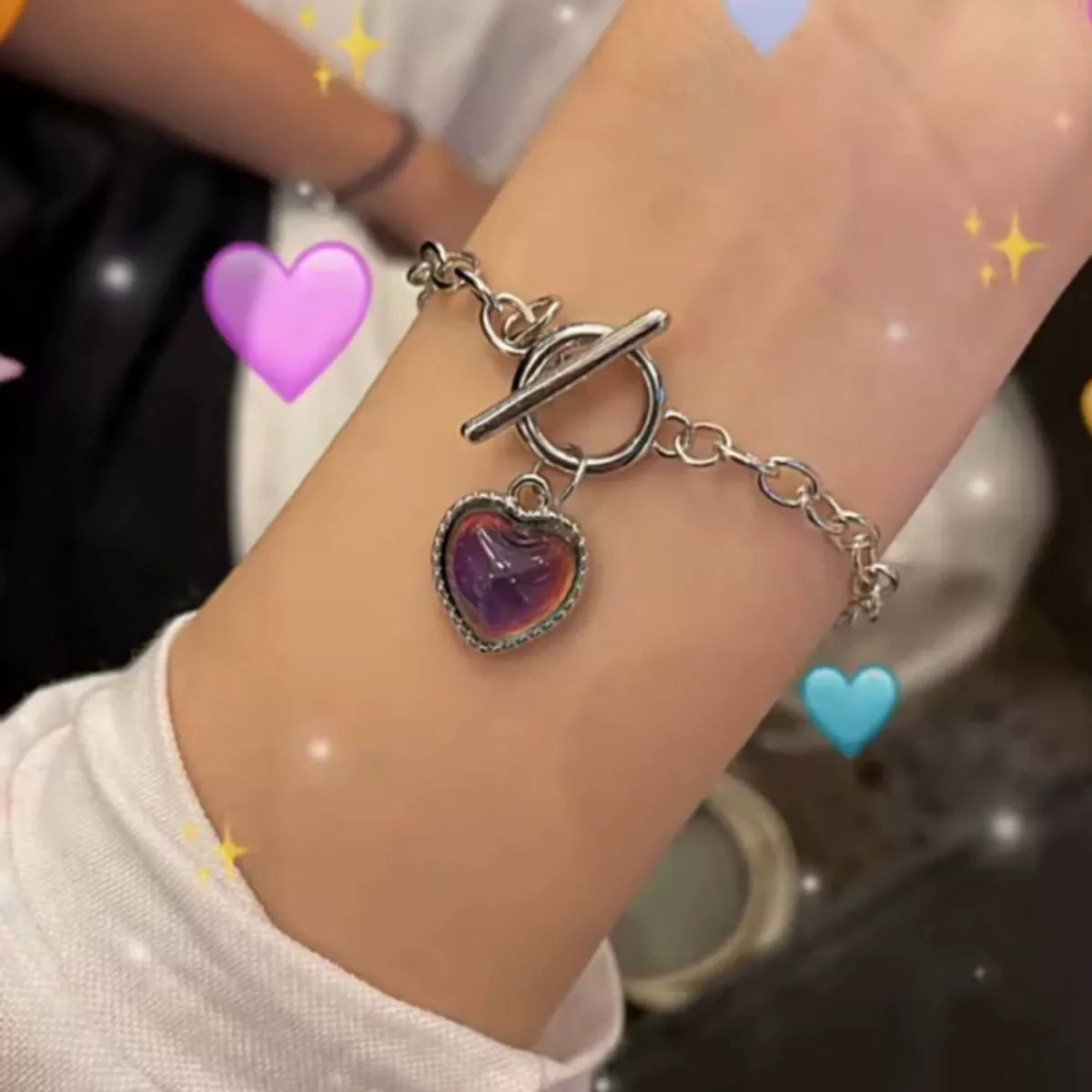 Girls Mood Bracelet Peach Heart Pendant Bracelets Temperature Control Color Change Bangle Chain Jewelry