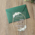 Floral Clear Acrylic Wedding Invitation Card Menu Cards  Bridal Shower Invitation with Green Envelope
