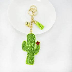 DIY Rhinestone Plant Cactus Key Chains Tassel Bag Purse Charm Accessories Best Seller Korea Velvet Hot Cactus Pendant Keychain