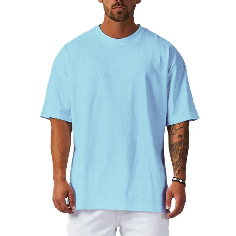 Custom Logo Men's Oversized Half Sleeve T-shirts Summer Gym Sports O Neck Mesh Quick Dry Fitness Running Tshirt
