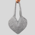 2024 Factory Wholesale Y2K Silvery Solid Color Heart Shaped Knitted Crochet Tote Handbag Perfect Winter/Spring/Summer/Autumn