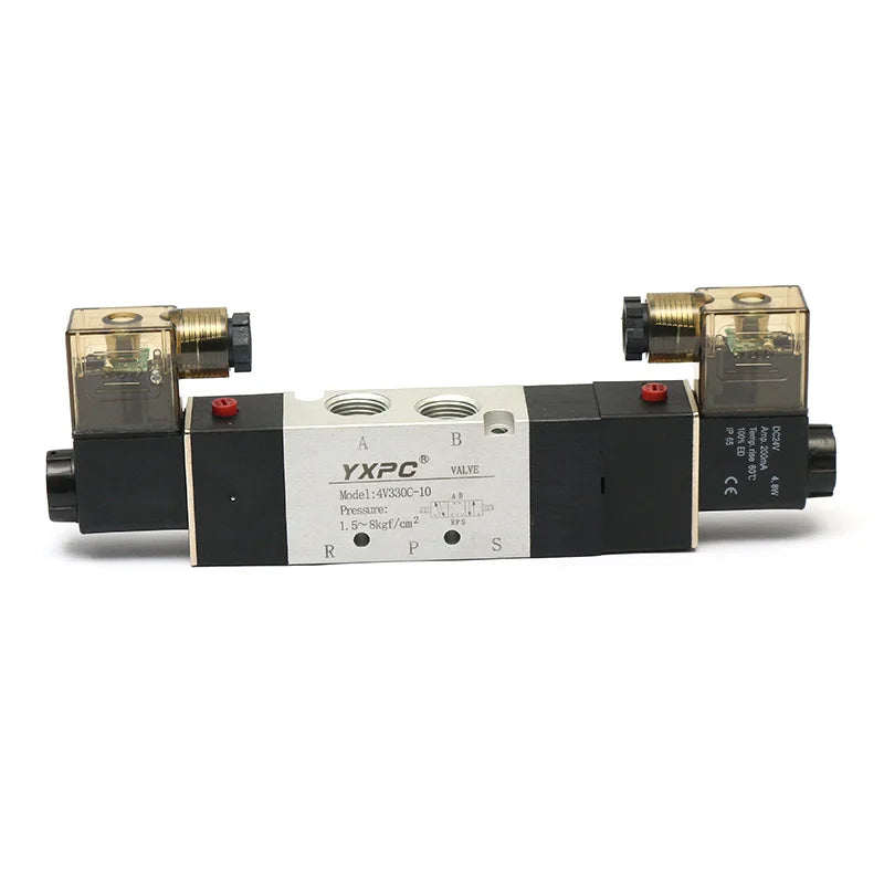 Manufacture Center Closed 4V330C-10 BSP NPT3/8 Magnetic Double Control 5/3 Double 5 Way 3 Position 24v Pneumatic Solenoid Valve