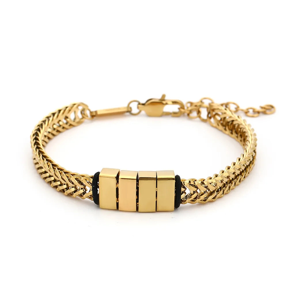 Fathers Day Gift 316L Stainless Steel Custom Personalized Family Name Beads Chain Bracelet for Men