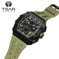 Business Men's Luxury Fashion Sports Watch Seiko Japanese Quartz Tonneau Case Crystal Sapphire 18mm Silicone Band Chronograph 5