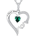 Huitan OEM/ODM Elegant Green Color Crystal Love Necklace for Women Creative Mother's Day Silver Plated Popular Pendant Necklaces