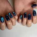 Customer Designed Personalized Oem 24pcs Cat Eye Blue Round Nail Manicure Les Faux Ongles En Gros Press on Nail