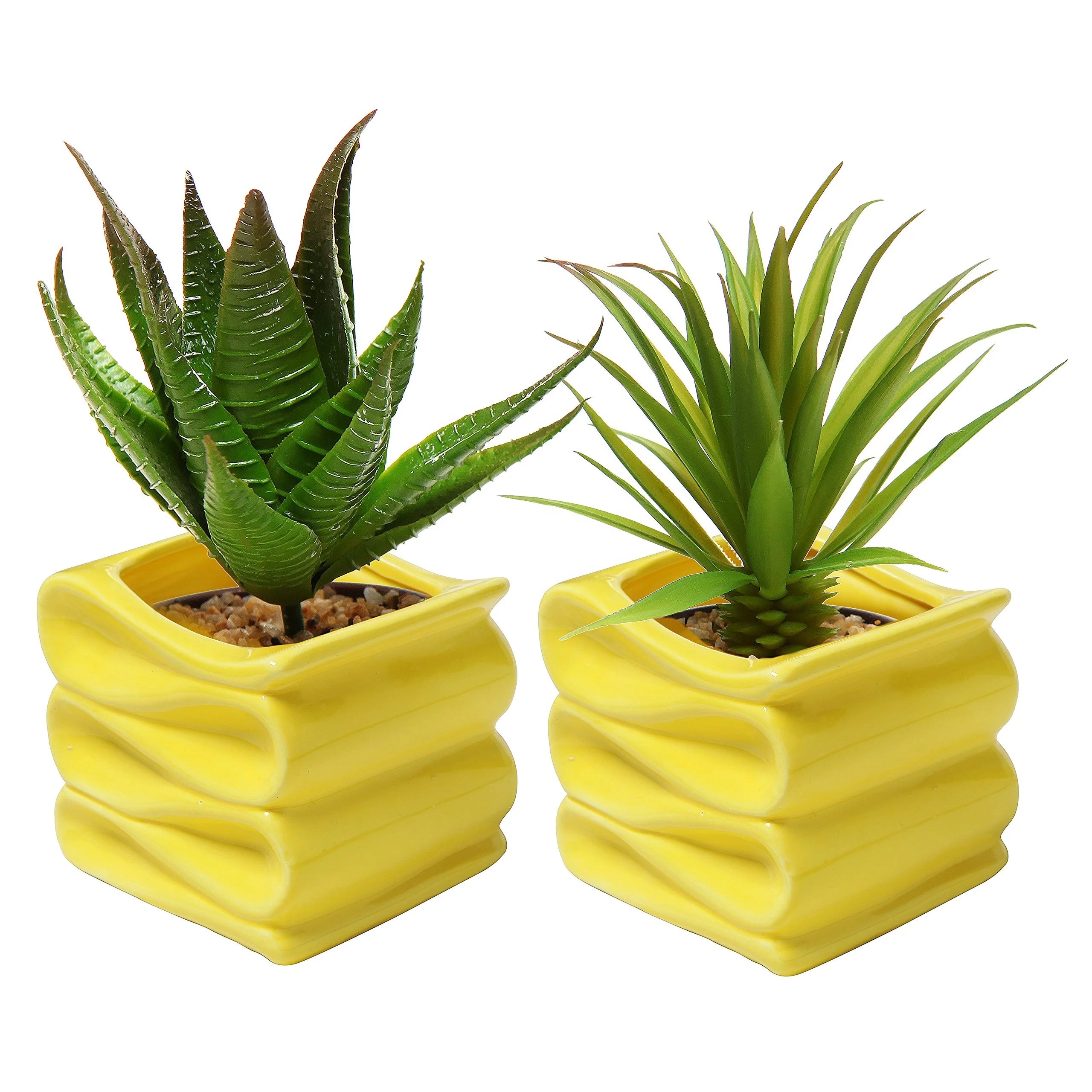 Modern Yellow Artistic Design Folding Shape Ceramic Flower Pot with Drainage Hole for Garden Planter Home Decoration