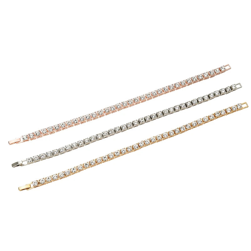 Cheapest Price Hip Hop 3mm 4mm 5mm Rhinestone Tennis Chain Silver Gold Plated Bling Jewelry Necklace