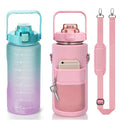 Large Capacity Plastic Water Bottle Set Half Gallon Gradient Color Gym Drinkware Motivational Durable Sport Bottle with Sleeve