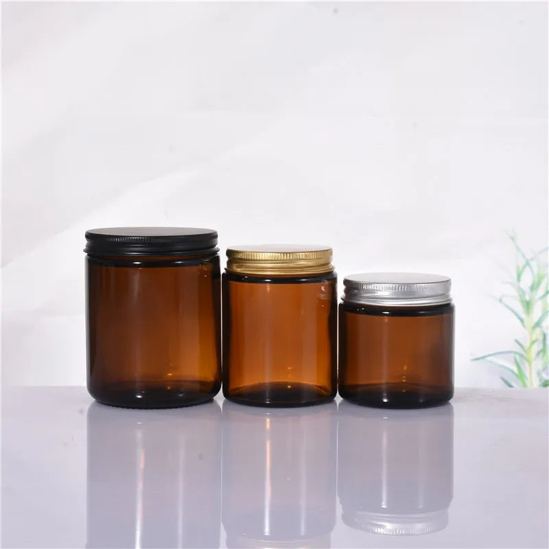 Amber Glass Cosmetic Jar Glossy Surface 200ml 50g Lid Sealed Plastic Aluminum Cap Durable Storage Custom Logo for Chemical Use