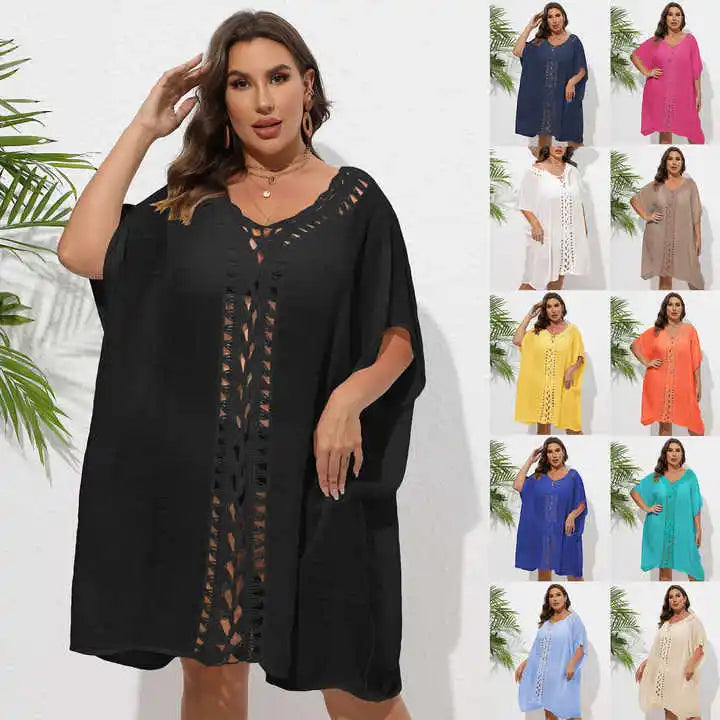 Factory Wholesale Hand Crochet Flower Splicing Pure Colour Beach Loose Perspective Sun Protection Sexy Beach Blouse